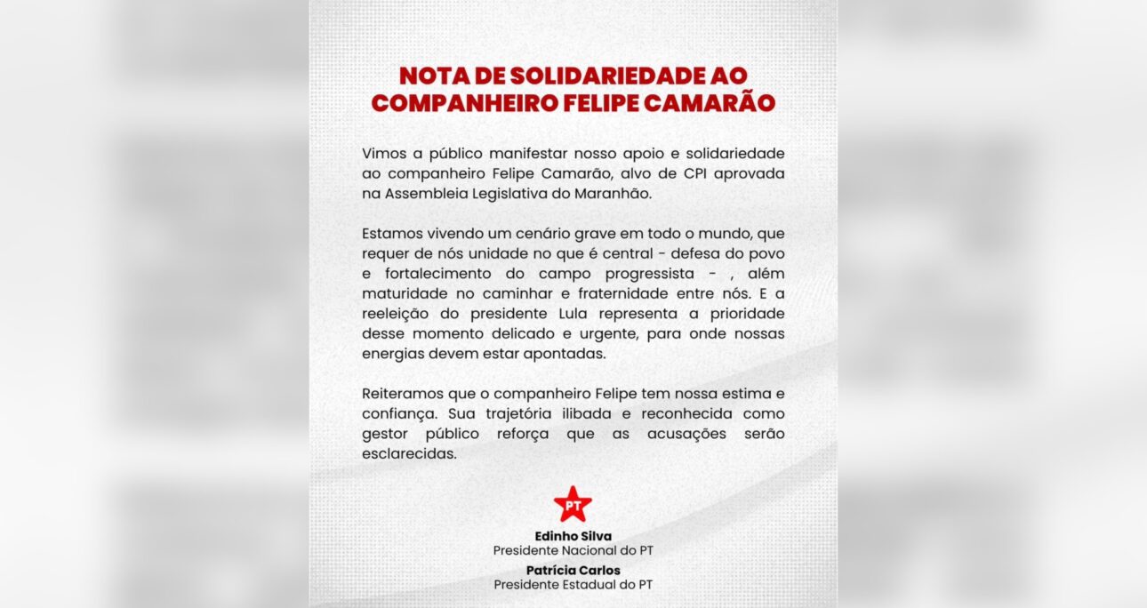 PT sai em defesa de Felipe Camarão após CPI montada na Assembleia